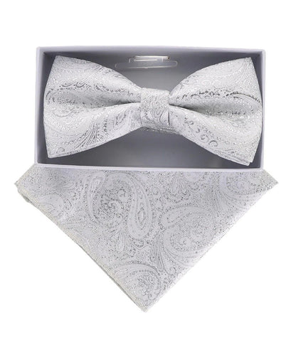 Vittorio Farina Men's Metallic Design Bow Tie & Pocket Square in Gift Box - bhm - 069 - Classy Cufflinks