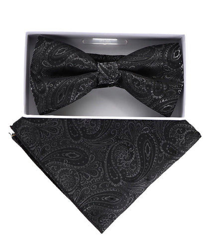 Vittorio Farina Men's Metallic Design Bow Tie & Pocket Square in Gift Box - bhm - 070 - Classy Cufflinks