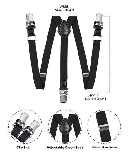 Vittorio Farina Vibrant Colorful Boy's Silver Clip End Suspender - boys - suspender - black - Classy Cufflinks