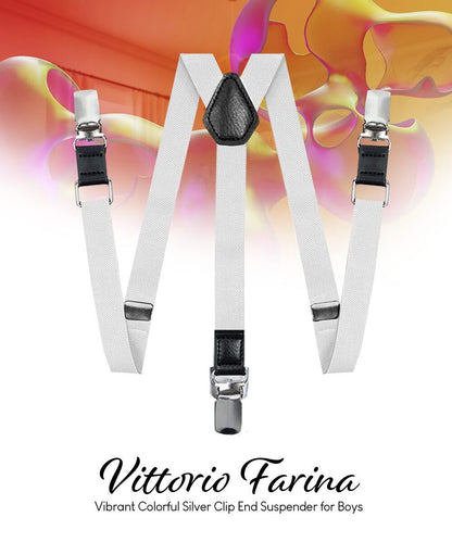 Vittorio Farina Vibrant Colorful Boy's Silver Clip End Suspender - boys - suspender - white - Classy Cufflinks