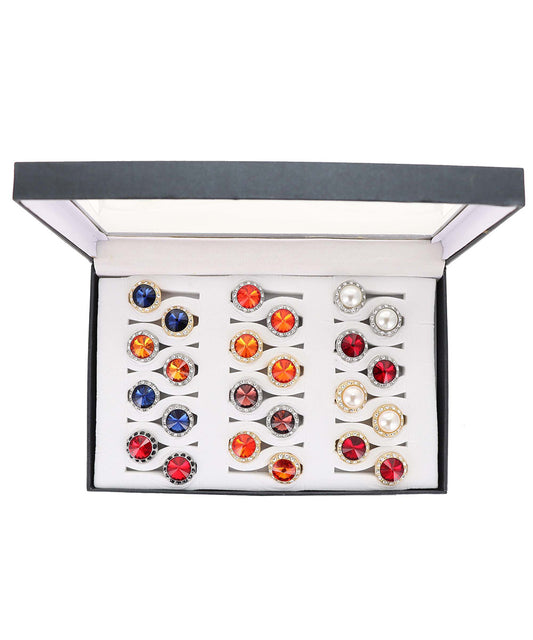 Vittorio Vico Custom Selection Button Covers with Assorted Crystal Colorstones in Presentation Box: 24  Pack