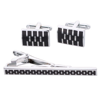 Vittorio Vico Plain Silver Cufflink & Tie Bar Set in Gift Box