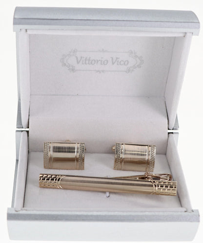 Vittorio Vico Plain Gold Cufflink & Tie Bar Set in Gift Box - CLTB-502 - Classy Cufflinks