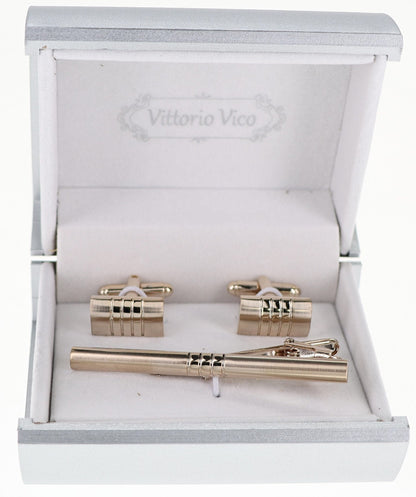 Vittorio Vico Plain Gold Cufflink & Tie Bar Set in Gift Box - CLTB-508 - Classy Cufflinks