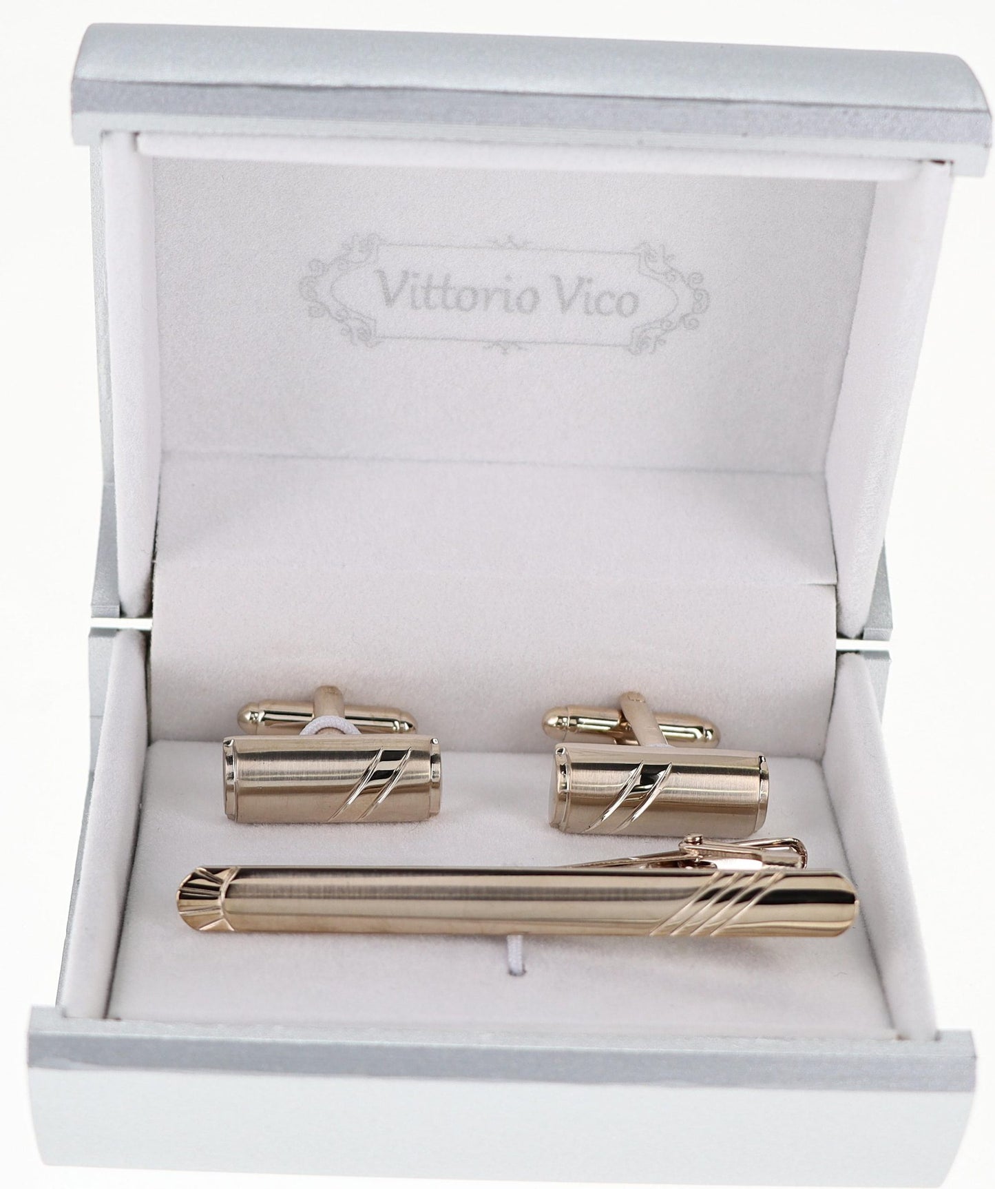 Vittorio Vico Plain Gold Cufflink & Tie Bar Set in Gift Box - CLTB-518 - Classy Cufflinks