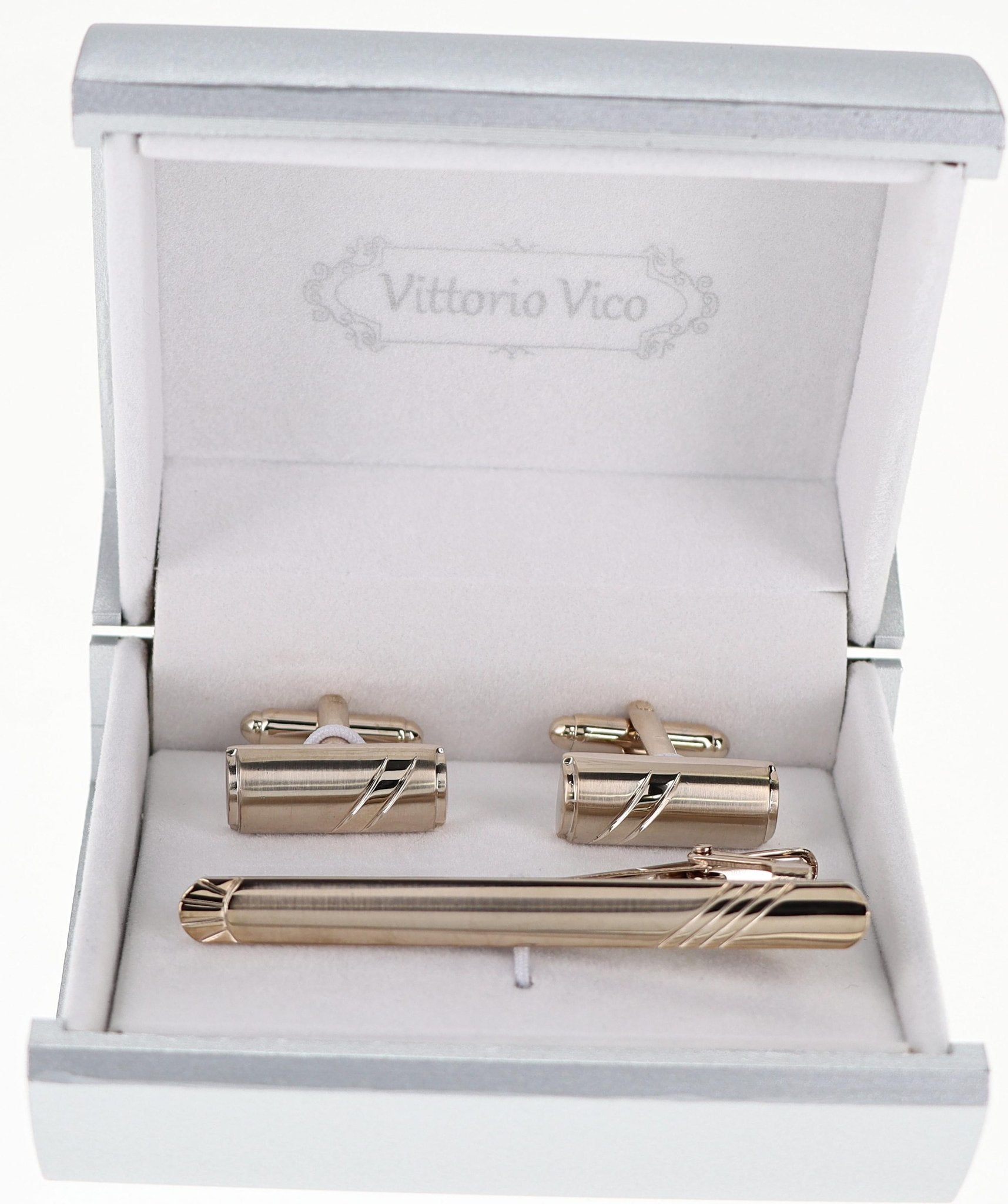 Vittorio Vico Plain Gold Cufflink & Tie Bar Set in Gift Box - CLTB-518 - Classy Cufflinks