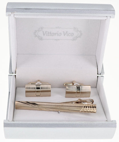 Vittorio Vico Plain Gold Cufflink & Tie Bar Set in Gift Box - CLTB-524 - Classy Cufflinks