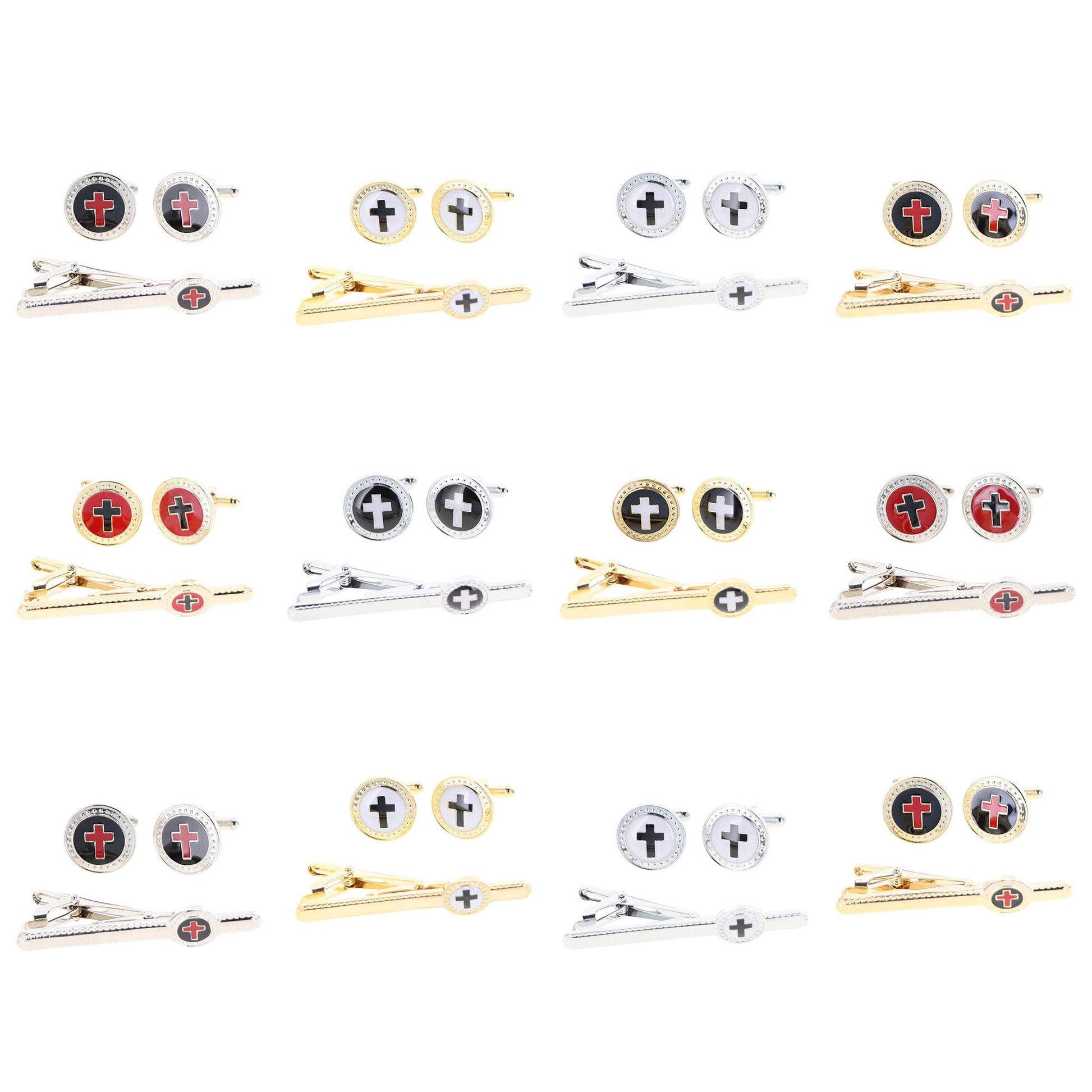 Men's Cufflink & Tie Bar Set | Vittorio Vico - 12-Pack Gold & Silver Finish -