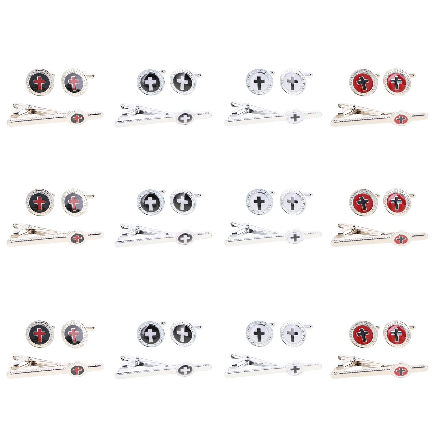 Men's Cufflink & Tie Bar Set | Vittorio Vico - 12-Pack Silver Finish -
