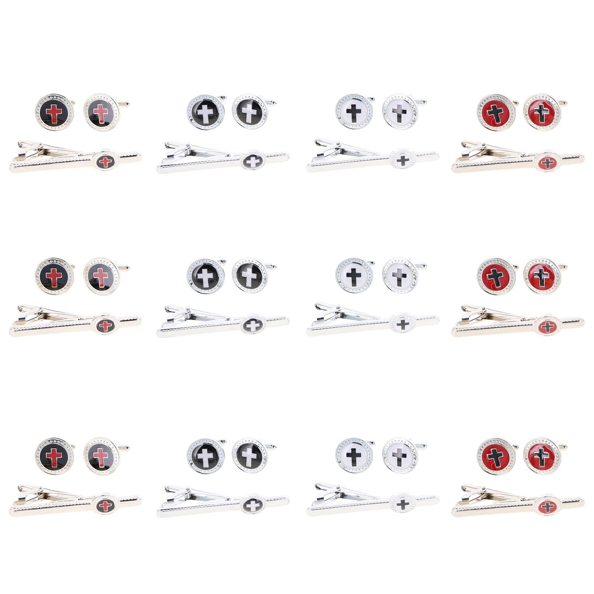 Men's Cufflink & Tie Bar Set | Vittorio Vico - 12-Pack Silver Finish -