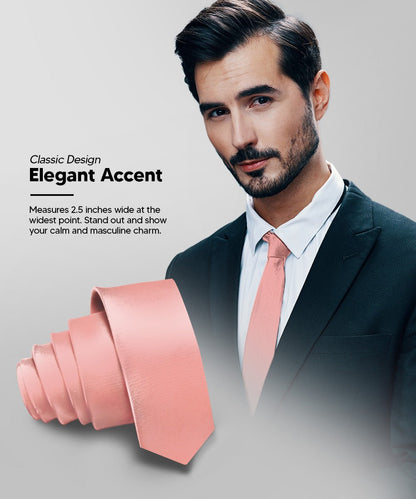 Vittorio Farina Men's Satin Skinny Necktie - N - SKINNY_BLUSH - Classy Cufflinks