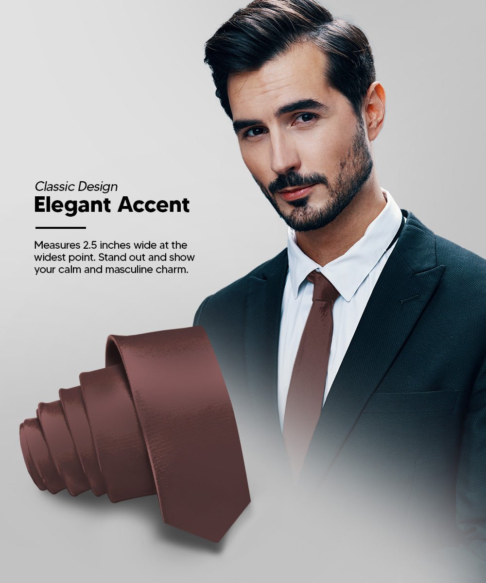 Vittorio Farina Men's Satin Skinny Necktie - N - SKINNY_BROWN - Classy Cufflinks
