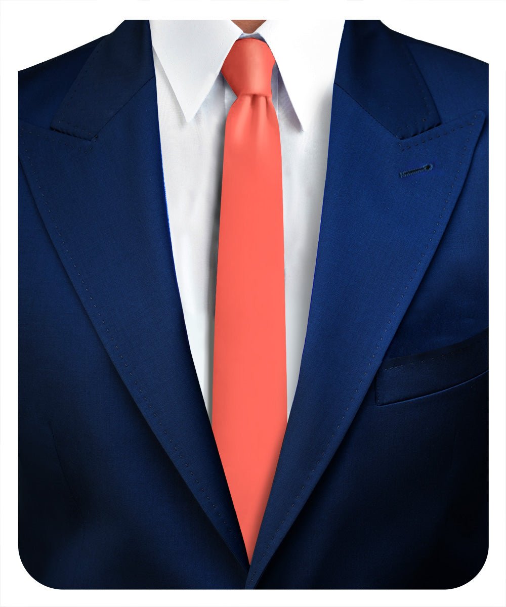 Vittorio Farina Men's Satin Skinny Necktie - N - SKINNY_CORAL - Classy Cufflinks