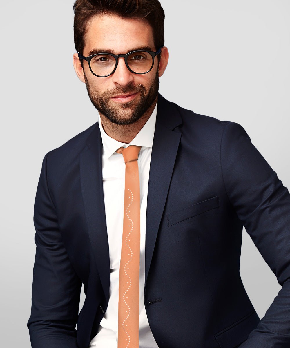 Vittorio Farina Men's Satin Skinny Necktie with Rhinestones - N - SKINNY - R_COPPER - Classy Cufflinks
