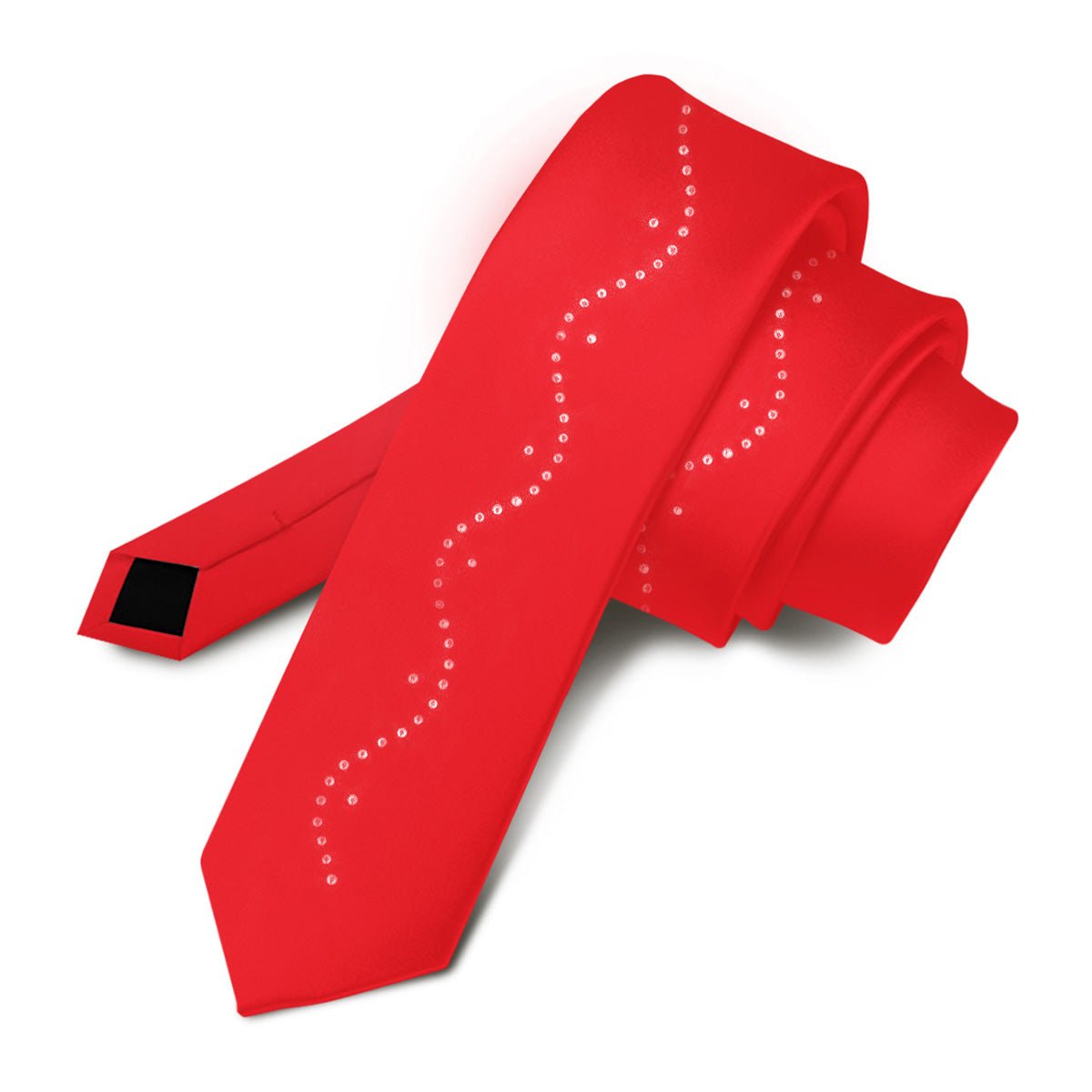 Vittorio Farina Men's Satin Skinny Necktie with Rhinestones - N - SKINNY - R_RED - Classy Cufflinks