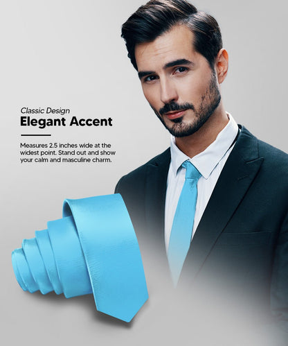 Vittorio Farina Men's Satin Skinny Necktie - N - SKINNY_TURQUOISE - Classy Cufflinks