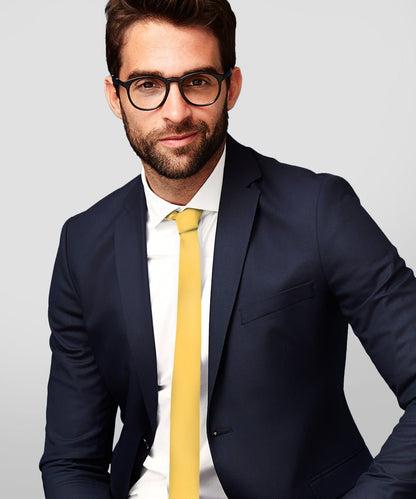 Vittorio Farina Men's Satin Skinny Necktie - N - SKINNY_YELLOW - Classy Cufflinks