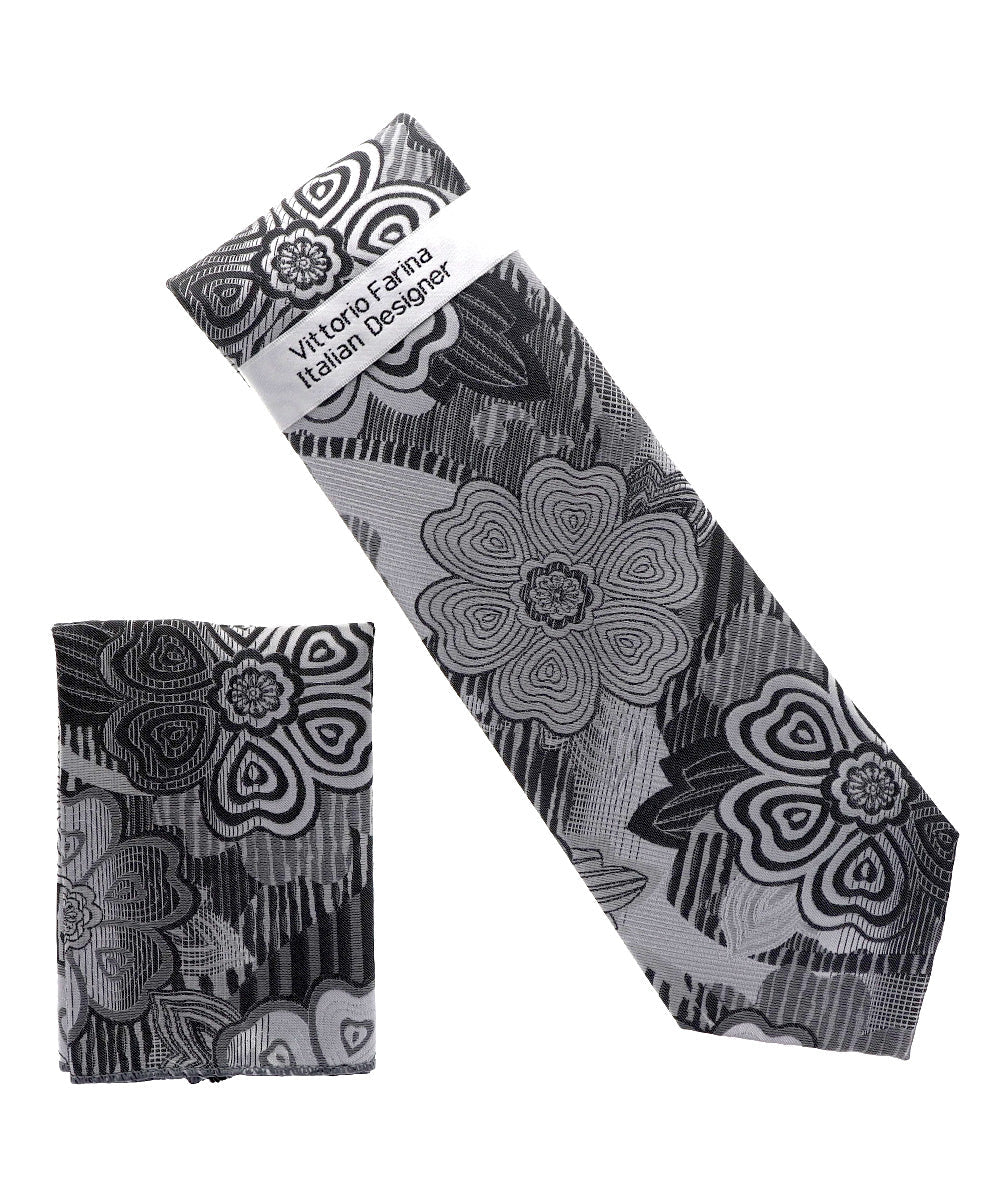 Vittorio Farina Men's Floral Design Necktie & Pocket Square - NH-D-1362 - Classy Cufflinks