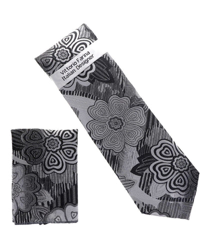 Vittorio Farina Men's Floral Design Necktie & Pocket Square - NH-D-1362 - Classy Cufflinks