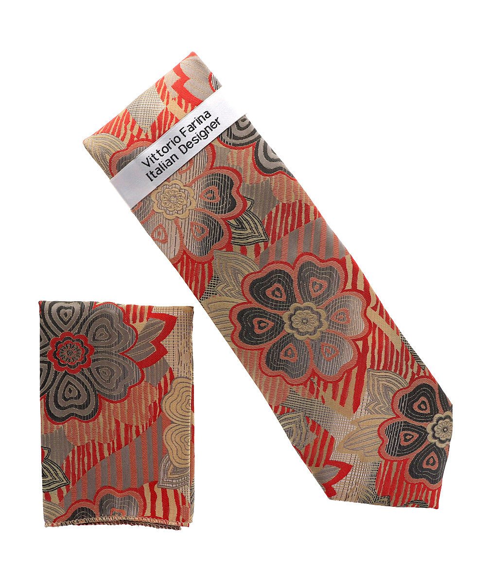 Vittorio Farina Men's Floral Design Necktie & Pocket Square - NH-D-1362 - Classy Cufflinks
