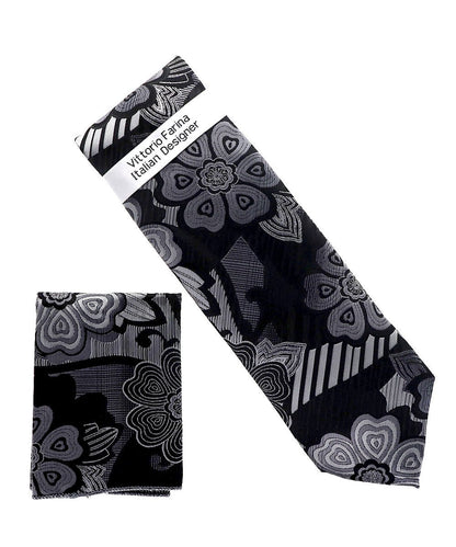 Vittorio Farina Men's Floral Design Necktie & Pocket Square - NH-D-1362 - Classy Cufflinks