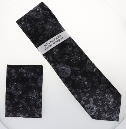 Vittorio Farina Floral Designer Necktie & Pocket Square - NH-D-1385 - Classy Cufflinks