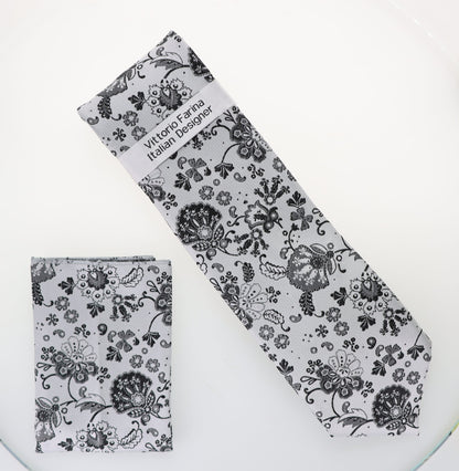 Vittorio Farina Floral Designer Necktie & Pocket Square - NH-D-1387 - Classy Cufflinks