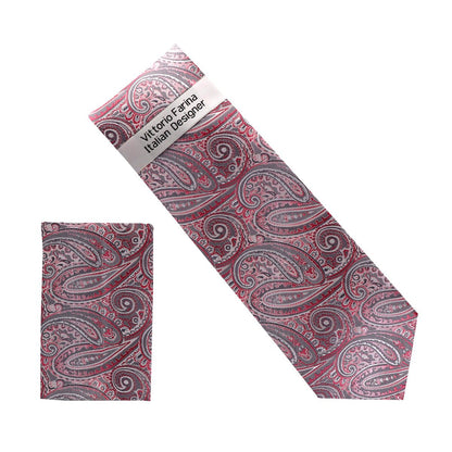 Vittorio Farina Men's Paisley Design Necktie & Pocket Square - NH - D_1421 - Classy Cufflinks