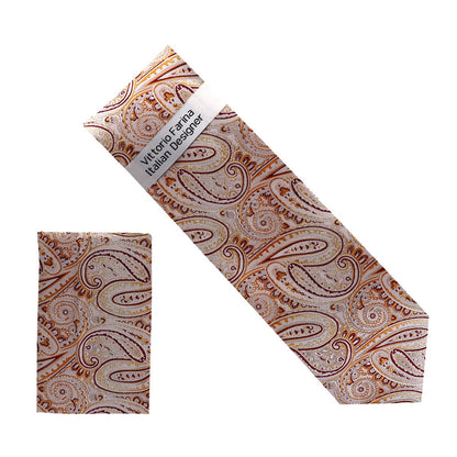 Vittorio Farina Men's Paisley Design Necktie & Pocket Square - NH - D_1423 - Classy Cufflinks
