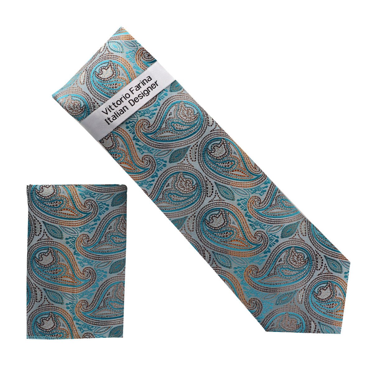 Vittorio Farina Men's Paisley Design Necktie & Pocket Square - NH - D_1450 - Classy Cufflinks