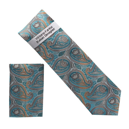 Vittorio Farina Men's Paisley Design Necktie & Pocket Square - NH - D_1450 - Classy Cufflinks