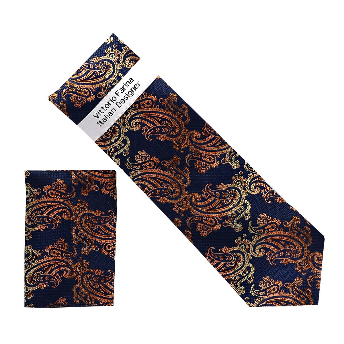 Vittorio Farina Men's Paisley Design Necktie & Pocket Square - NH - D_1452 - Classy Cufflinks