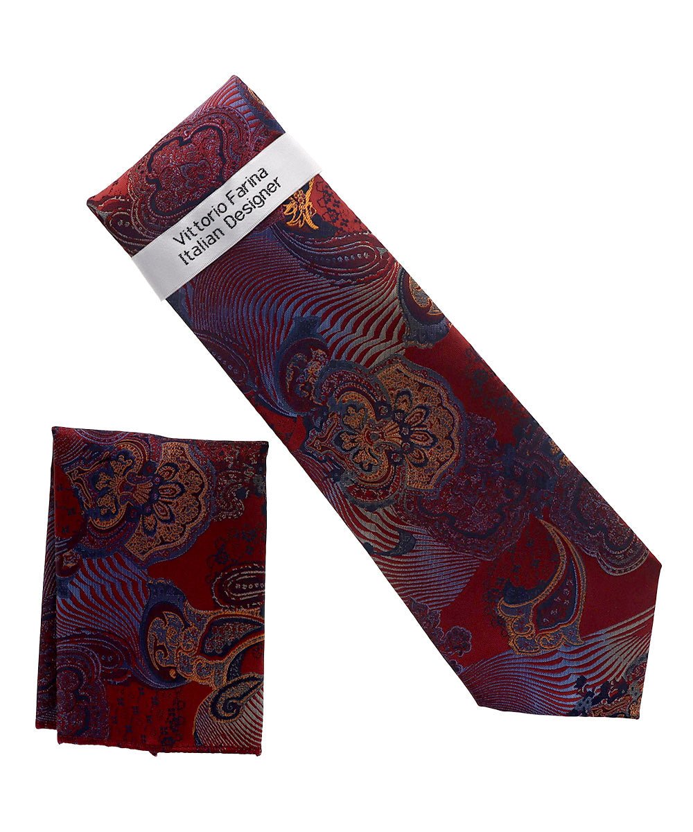 Vittorio Farina Men's Paisley Design Necktie & Pocket Square - NH-D_1460 - Classy Cufflinks