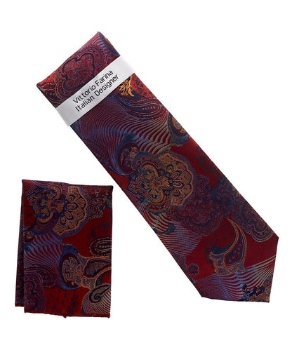 Vittorio Farina Men's Paisley Design Necktie & Pocket Square - NH-D_1460 - Classy Cufflinks