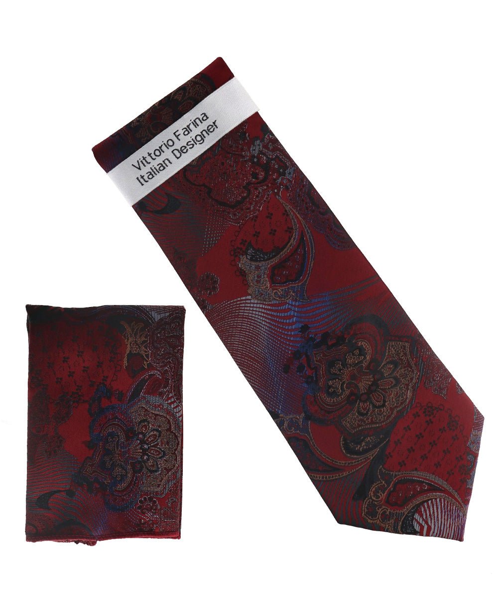Vittorio Farina Men's Paisley Design Necktie & Pocket Square - NH-D_1463 - Classy Cufflinks