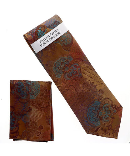Vittorio Farina Men's Paisley Design Necktie & Pocket Square - NH-D_1465 - Classy Cufflinks