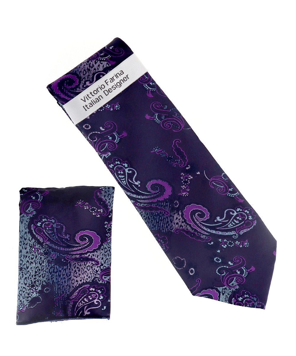 Vittorio Farina Men's Paisley Design Necktie & Pocket Square - NH-D_1466 - Classy Cufflinks