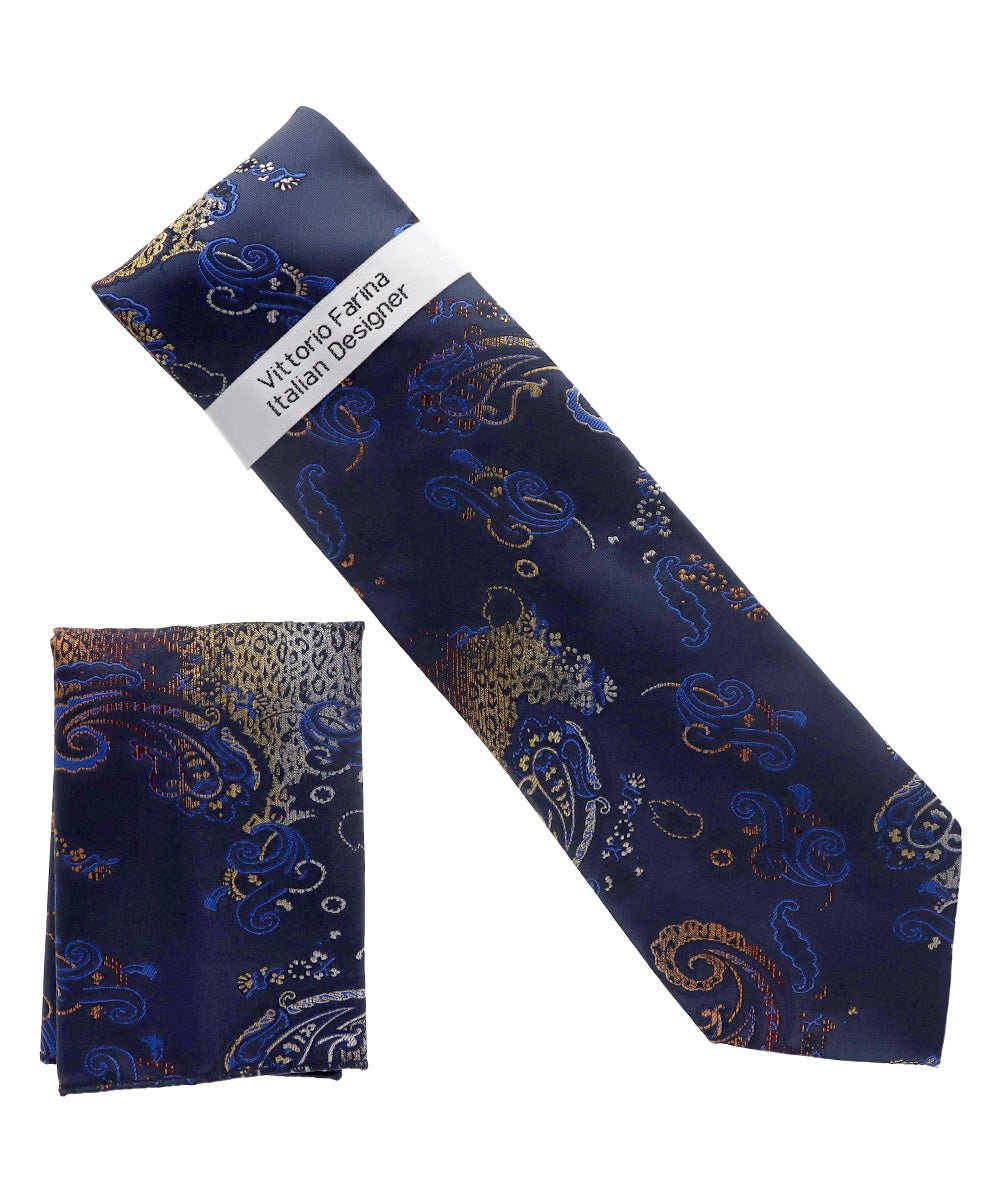 Vittorio Farina Men's Paisley Design Necktie & Pocket Square - NH-D_1467 - Classy Cufflinks