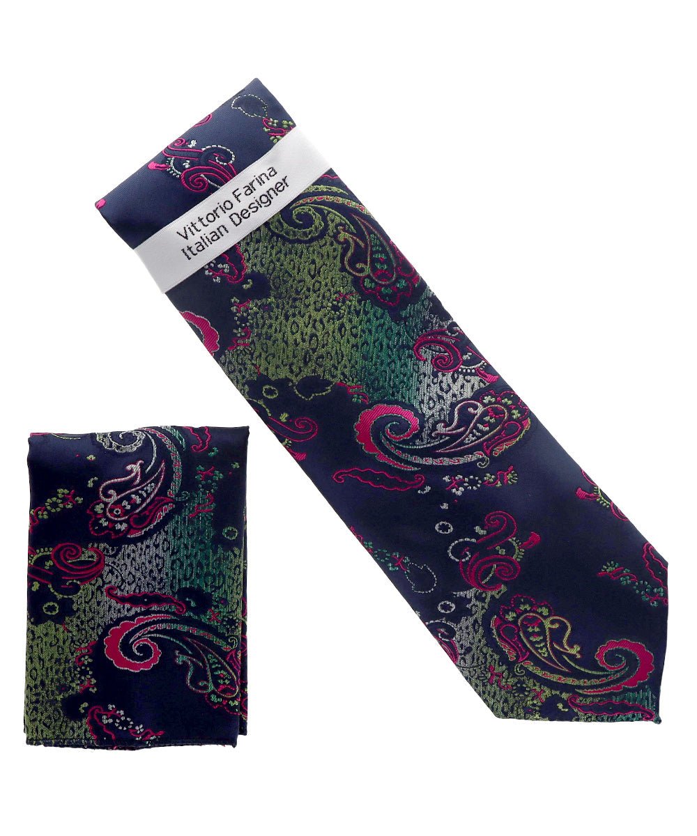 Vittorio Farina Men's Paisley Design Necktie & Pocket Square - NH-D_1468 - Classy Cufflinks