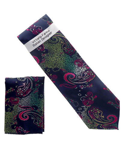 Vittorio Farina Men's Paisley Design Necktie & Pocket Square - NH-D_1468 - Classy Cufflinks
