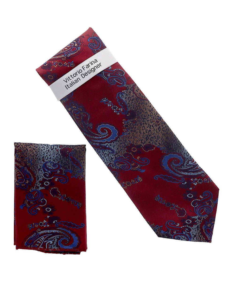 Vittorio Farina Men's Paisley Design Necktie & Pocket Square - NH-D_1469 - Classy Cufflinks