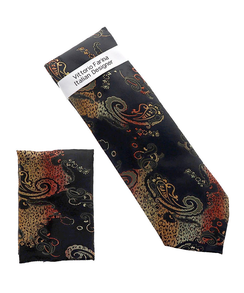 Vittorio Farina Men's Paisley Design Necktie & Pocket Square - NH-D_1470 - Classy Cufflinks