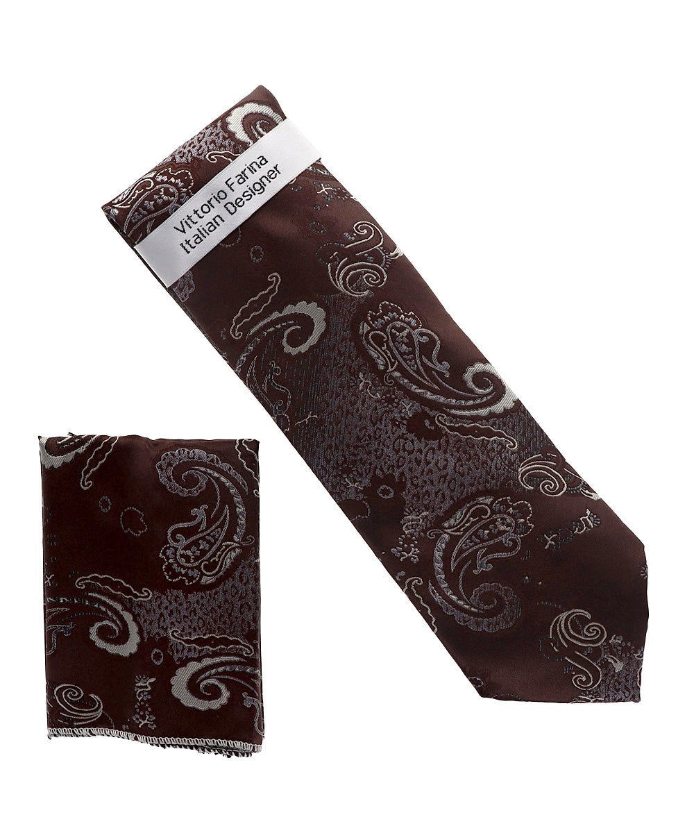 Vittorio Farina Men's Paisley Design Necktie & Pocket Square - NH-D_1474 - Classy Cufflinks
