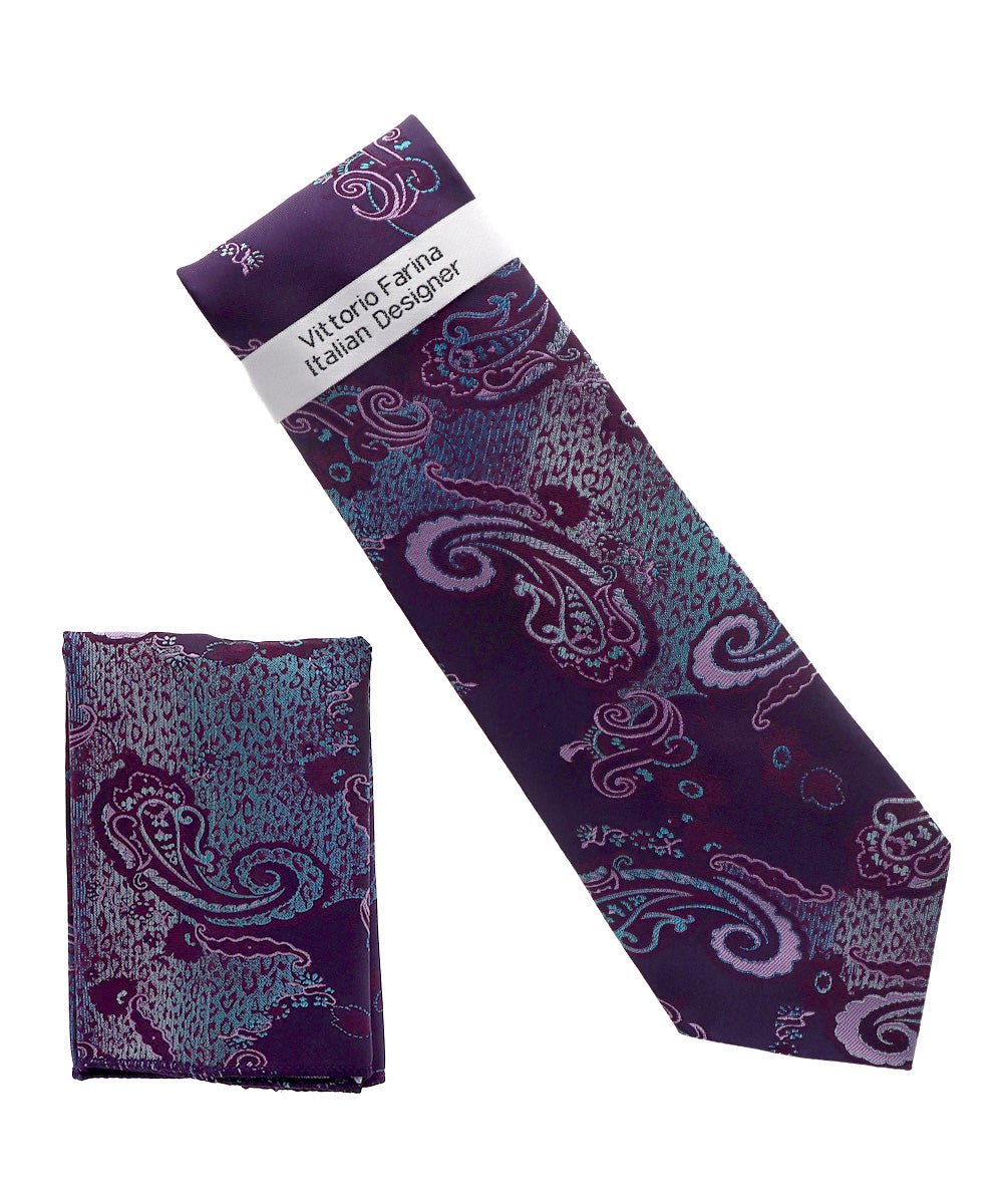 Vittorio Farina Men's Paisley Design Necktie & Pocket Square - NH-D_1475 - Classy Cufflinks