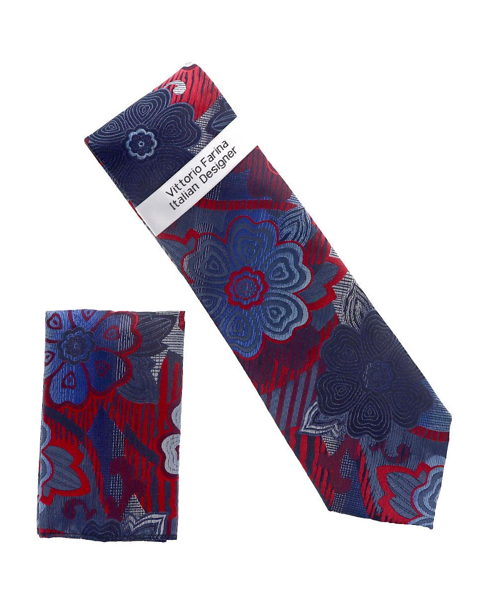 Vittorio Farina Men's Floral Design Necktie & Pocket Square - NH-D_1478 - Classy Cufflinks