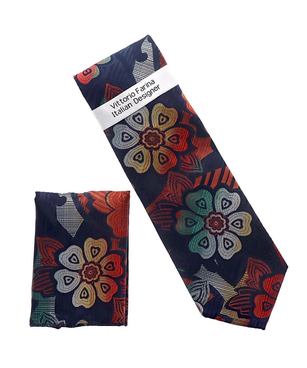 Vittorio Farina Men's Floral Design Necktie & Pocket Square - NH-D_1479 - Classy Cufflinks