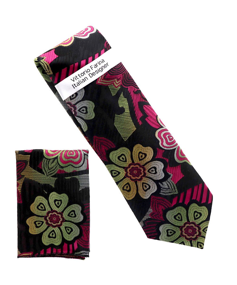 Vittorio Farina Men's Floral Design Necktie & Pocket Square - NH-D_1481 - Classy Cufflinks
