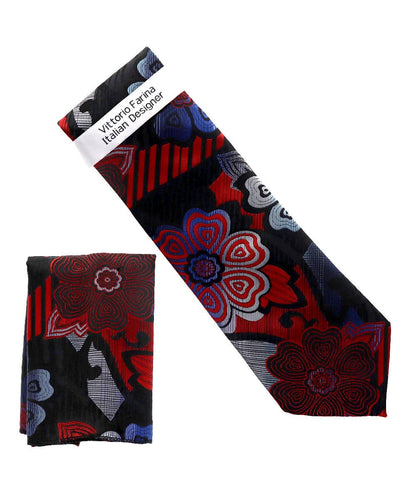 Vittorio Farina Men's Floral Design Necktie & Pocket Square - NH-D_1482 - Classy Cufflinks