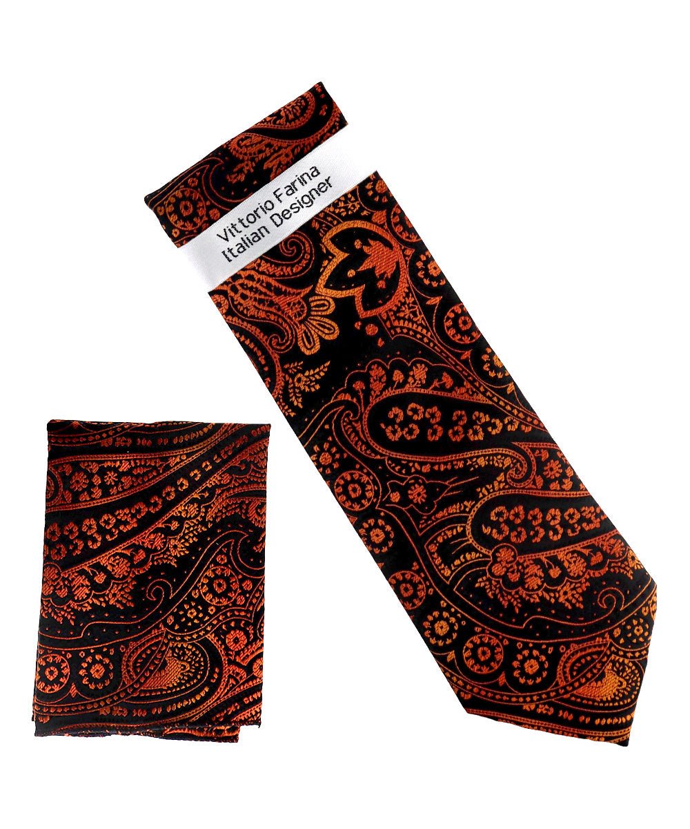 Vittorio Farina Men's Paisley Design Necktie & Pocket Square - NH-D_1487 - Classy Cufflinks
