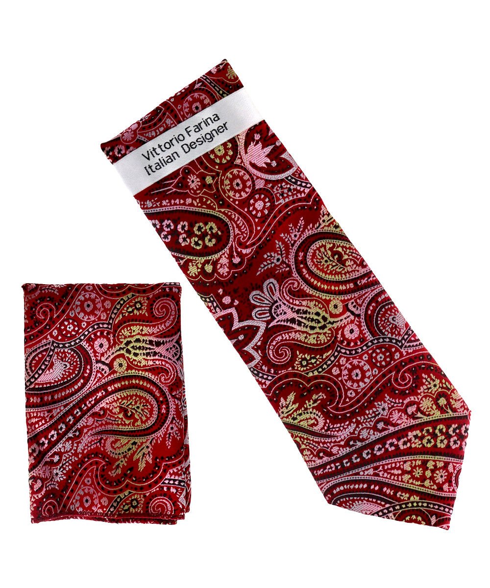 Vittorio Farina Men's Paisley Design Necktie & Pocket Square - NH-D_1489 - Classy Cufflinks